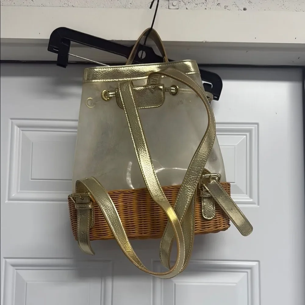 Clear and Gold Backpack with Wicker Base LILLY PULITIZER Backpack Drawstring